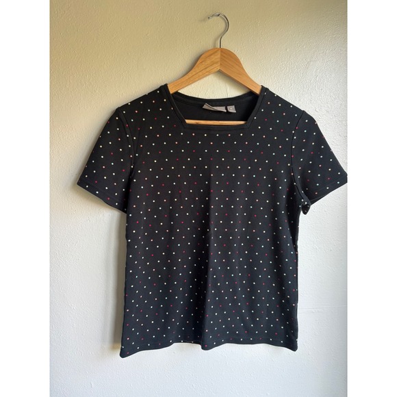 croft & barrow Tops - Croft & Barrow Womens Black Polka Dot Square Neck Short Sleeve T-Shirt Size M